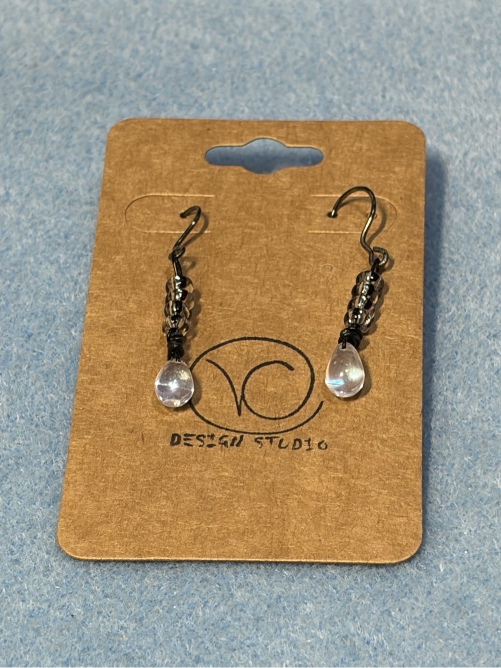 Iridescent Teardrop Dangle Earrings - White/Silver